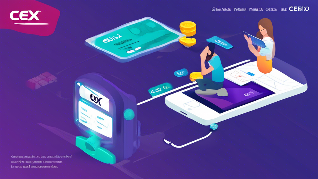 Create a detailed and informative illustration for a tutorial on how to use the CEX.IO application. The image should clearly depict a user setting up and verifying their account, making deposits and withdrawals, and using tips and best practices to maximize profits. Include visual elements like a smartphone with the CEX.IO app interface, step-by-step instructions, icons for security features, and graphical representations of financial transactions to provide a comprehensive guide for users. Use a professional and educational style, emphasizing clarity and ease of understanding.