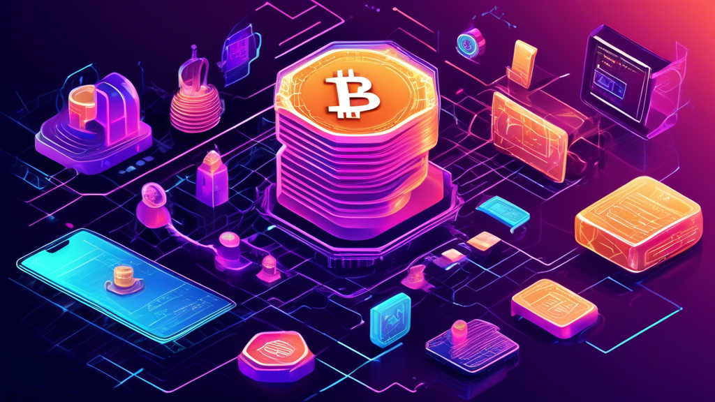 Create a detailed illustration of the technological innovations shaping the crypto finance trade. The image should depict blockchain advancements, a visual representation of Decentralized Finance (DeFi) systems, and symbols of enhanced security measures. Use a futuristic and dynamic art style to emphasize the cutting-edge nature of these technologies in the crypto finance realm. Include elements like interconnected blockchains, digital wallets, and security shields to reflect risk management and secure transactions.