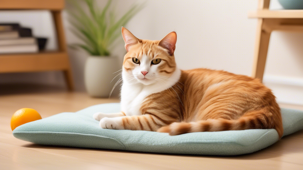 Please generate an image of a cat peacefully lounging in a clean, well-kept room, surrounded by various cat deterrents such as citrus-scented sprays, scratching posts, and calming pheromone diffusers. The room should exude a sense of calm and tranquility, showcasing an environment where the cat feels comfortable and secure without the need to mark its territory.