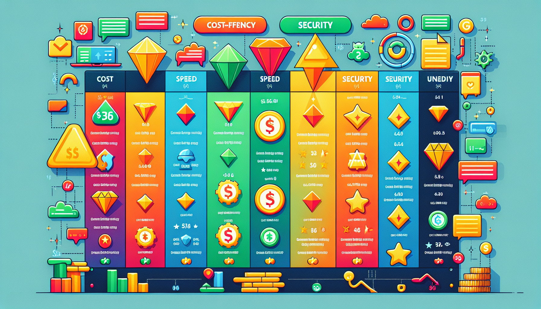 Create a detailed comparison image showing the price and features of Express VPN against other popular VPN services. Highlight differences in service quality, performance, and user satisfaction. Make sure to use contrasting visuals to emphasize why some users might prefer Express VPN over its competitors. Include icons or symbols for pricing, speed, security, and user interface for more clarity.