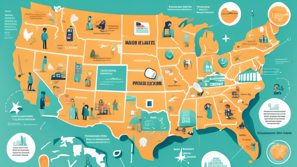 Create an image depicting a vibrant map of the United States highlighting major cities and states, each marked with icons representing top-rated DOT physical exam locations. Alongside the map, place a sidebar featuring a checklist and customer review snippets for different locations, with a subtle incorporation of a medical theme to emphasize physical exams. Use a clean, professional style with bold colors to draw attention to key areas. Title the image: Top Rated DOT Physical Exam Locations Near You.