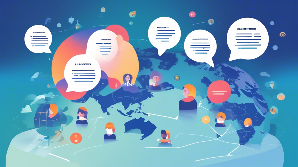 Create an image that illustrates the following scenario: A globe with certain regions highlighted to represent geographically restricted content being accessible through NordVPN. Surrounding the globe are diverse user testimonials, depicted as speech bubbles with brief positive reviews. Additionally, incorporate a banner that mentions NordVPN’s quality guarantee and customer support. The overall theme should convey user satisfaction and global accessibility.