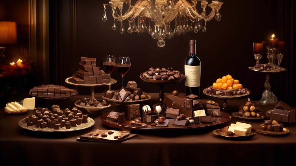 An elegant chocolate tasting setup featuring a variety of the world