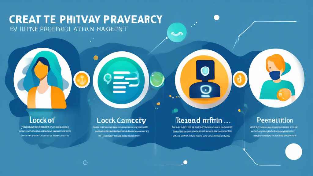 Create an image that highlights the key benefits of using a virtual privacy card. The image should include:

1. A virtual privacy card with a lock symbol, representing enhanced security for online transactions.
2. An abstract representation of privacy protection and data masking, such as a person with their personal information hidden or masked.
3. Symbols of flexible and convenient financial management, like a smartphone and a laptop, showing seamless integration of the virtual privacy card in everyday transactions.

The overall design should be modern and digital, evoking the advanced technology and convenience offered by virtual privacy cards.