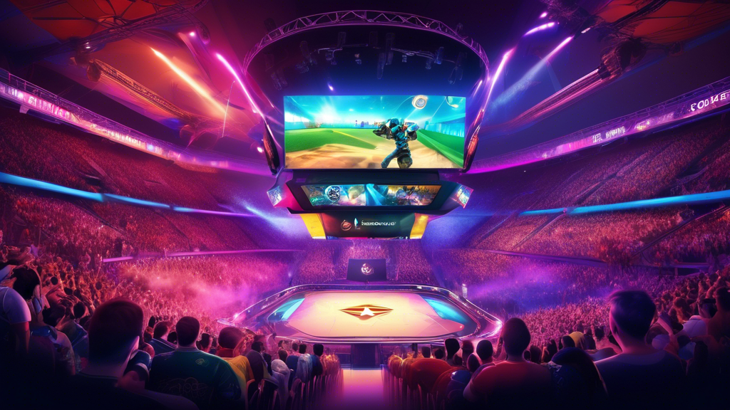 Create an image that depicts the diverse range of esports events and categories featured in the Commonwealth Games. Show different types of popular esports games like MOBA (Multiplayer Online Battle Arena), FPS (First-Person Shooter), and sports simulation games. Highlight the vibrant and modern gaming arenas packed with spectators, teams preparing for intense matches, and a digital scoreboard showcasing the tournament structure, qualification processes, and formats. Include elements that reflect the multicultural and inclusive spirit of the Commonwealth Games.