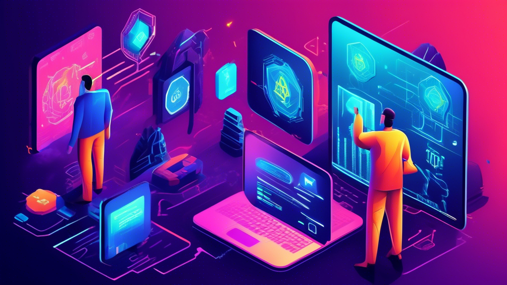 Create an image that depicts the challenges and future trends in AI crypto trading. Show a futuristic scene with traders using advanced AI technology on their screens. Include icons representing security and regulations, as well as barriers like padlocks or chains. Additionally, incorporate visual elements that suggest future growth and innovation, such as upward arrows and futuristic graphs.