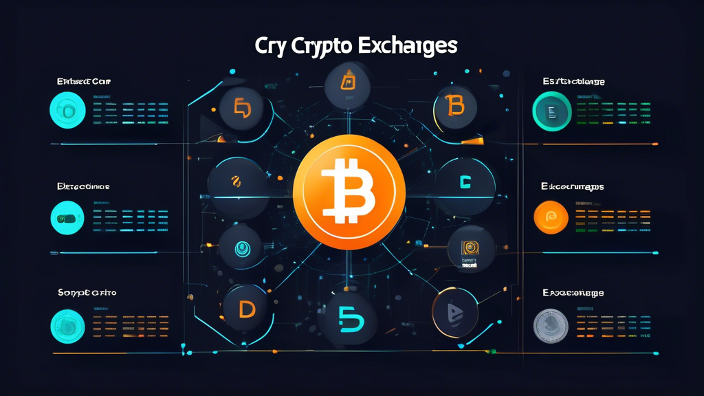 Create an image that features a detailed chart or infographic comparing the top 10 crypto exchanges. The chart should include key metrics such as the logo of each exchange, a brief description, advantages and disadvantages, security features, cost structure, and ease of use ratings. The design should have a modern, tech-savvy look with elements like futuristic icons and a sleek color palette. Emphasize keywords such as top 10 crypto exchanges and plateforme d