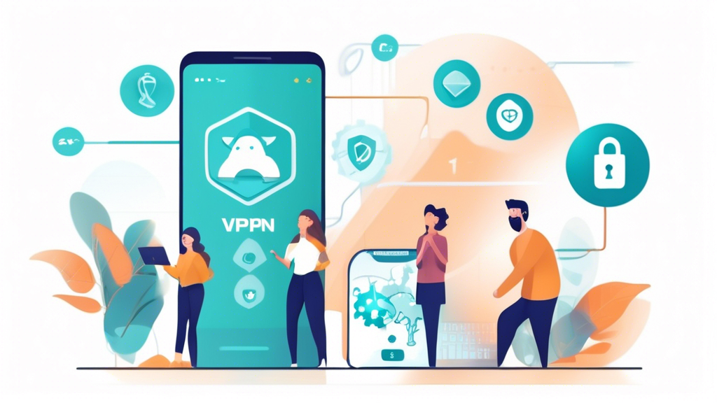 Create an image that depicts a step-by-step guide for choosing the best VPN for an Android device. The visual should include illustrations of key factors like budget, privacy, ease of use, and specific scenarios like streaming, gaming, and travel. It should also feature a sequence showing the installation and setup process of a VPN on an Android phone, using clear and friendly graphics.