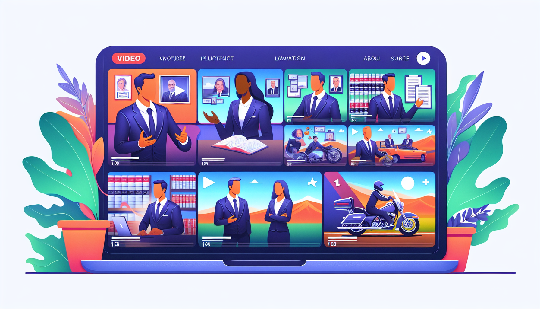 DALL-E prompt: A professional and insightful Vimeo interface showcasing a selection of videos from various Lancaster motorcycle accident lawyers. Each video features a lawyer discussing their legal strategies, presenting client success stories, and demonstrating their professional demeanor and expertise in a well-designed, visually appealing format.