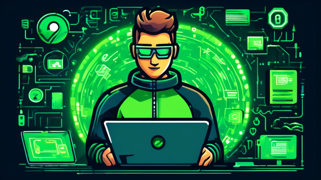 DALL-E, create an image that illustrates effective measures for improving online privacy. Show a person using a laptop with strong passwords, a password manager, and two-factor authentication. Include visual elements representing encrypted communication, such as secure email and messaging icons, all surrounded by a digital shield, symbolizing enhanced security.
