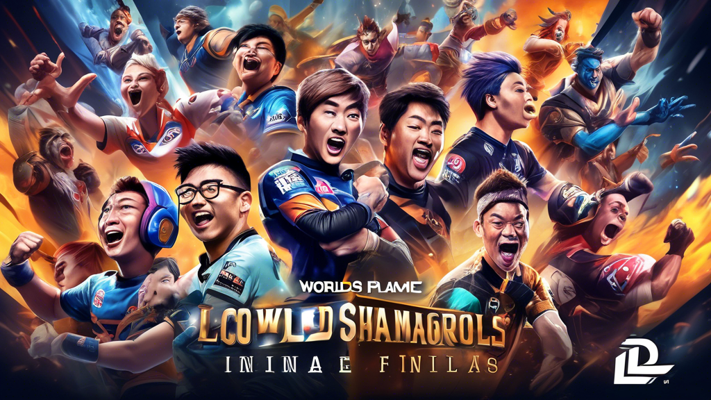 **DALL-E Prompt:**

Create an image capturing iconic moments from past LoL Worlds Finals. Show a collage of legendary plays and unforgettable matches with key highlights like a game-winning pentakill, a miraculous base defense, and the crowning of a world champion. Include famous players celebrating, dynamic in-game action, and emotional reactions from professional esports commentators. Incorporate text quotes from players and commentators with dramatic lighting to emphasize these historic moments in the LoL Worlds Finals history.