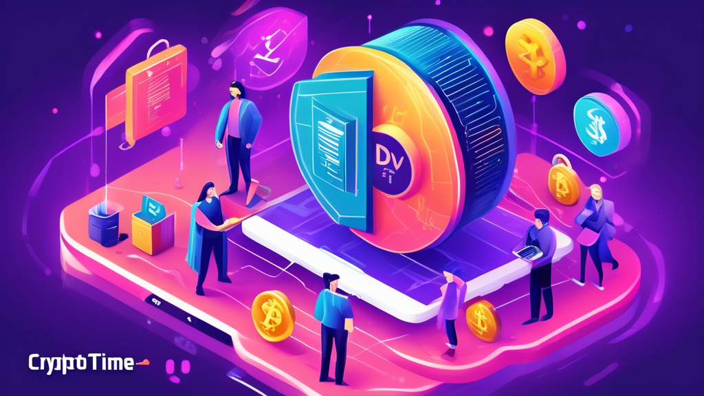 Create a detailed digital illustration showcasing the key components of Crypto Time Finance: security, speed, and accessibility. Represent security through a secure vault or a blockchain padlock, speed with lightning-fast transaction lines or icons, and accessibility with diverse people around the globe easily accessing their digital wallets on various devices. The overall theme should convey the efficiency and inclusivity of digital currency in a futuristic yet friendly, user-centric environment.