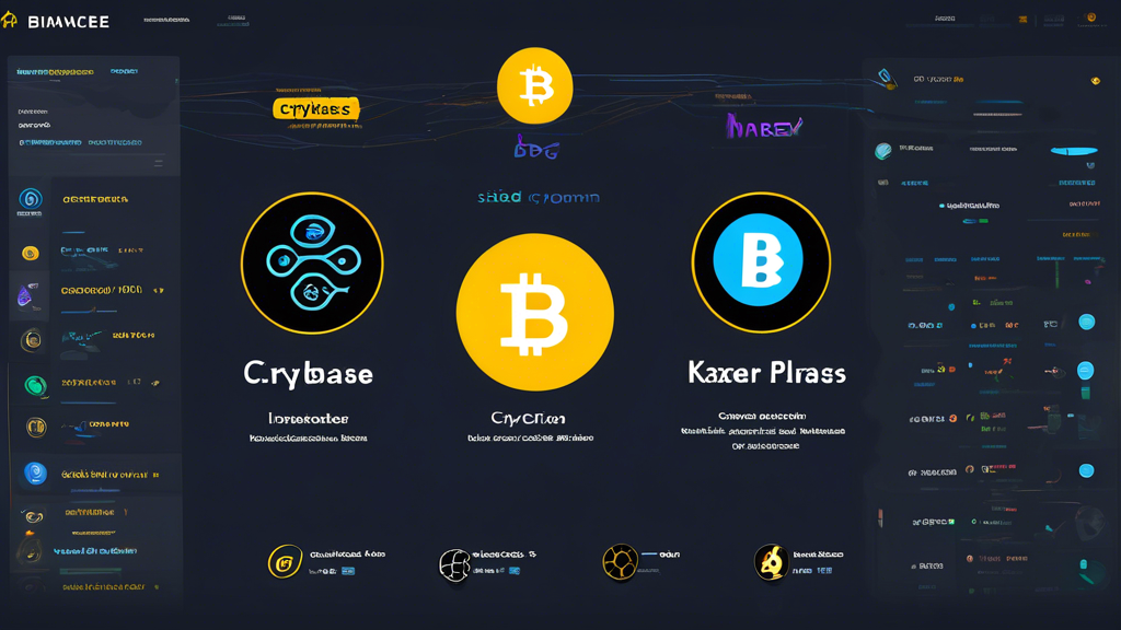Create an illustration that features a side-by-side comparison of the top crypto trading platforms: Binance, Coinbase, and Kraken. Include visual elements like their logos, interface screenshots, and some unique features highlighted next to each platform. The background should suggest a digital trading environment, perhaps with graphs and charts indicating market trends. Incorporate user feedback elements, like star ratings or quotes, to showcase what investors are saying about each platform. The overall feel should be modern and tech-savvy, appealing to potential crypto traders.