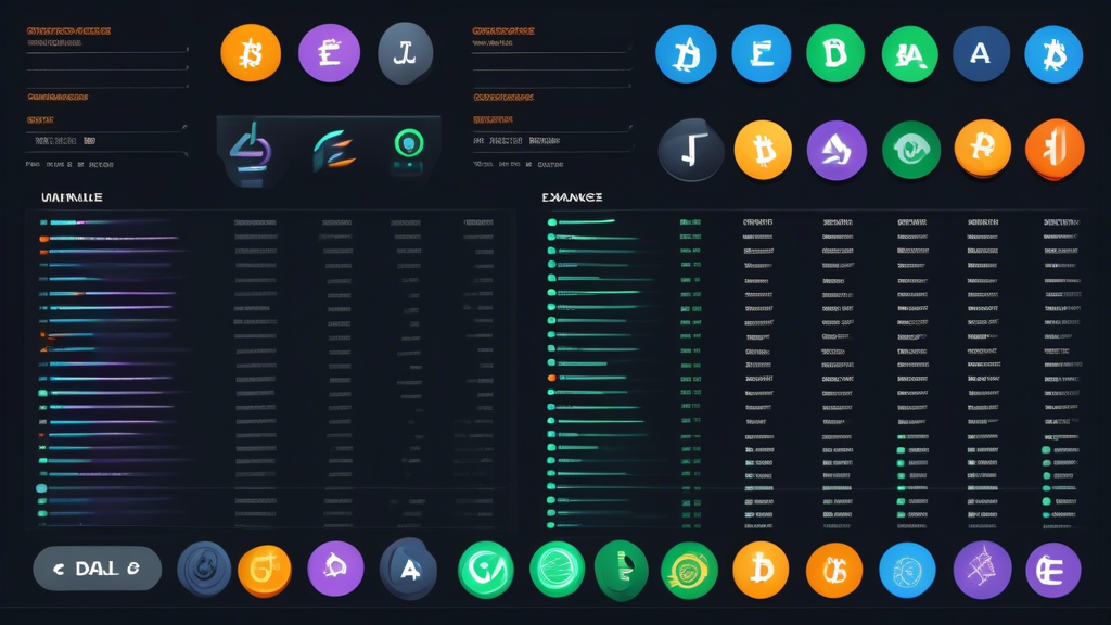 Create a detailed DALL-E prompt to depict a comparison chart for cryptocurrency exchanges:

Draw a visually appealing comparison chart highlighting key features of various cryptocurrency exchanges. The chart should include columns for 