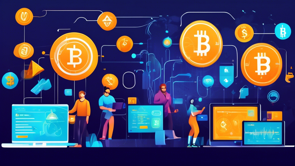 Create an image that vividly illustrates the process of choosing the best platform to trade cryptocurrencies. The scene should feature a diverse range of characters, each representing different levels of trading experience, evaluating various crypto trading platforms on their laptops and mobile devices. Surround them with symbolic icons of key platform features such as security shields, sleek user interfaces, low-fee tags, and diverse cryptocurrency logos. Include visual representations of research tools, like charts and graphs, to signify informed decision-making. The background should subtly integrate elements of both beginner and advanced trading environments, indicating resources like tutorials and expert analytical tools. The overall vibe should be educational yet dynamic, reflecting informed and strategic choices in the bustling world of cryptocurrency trading.