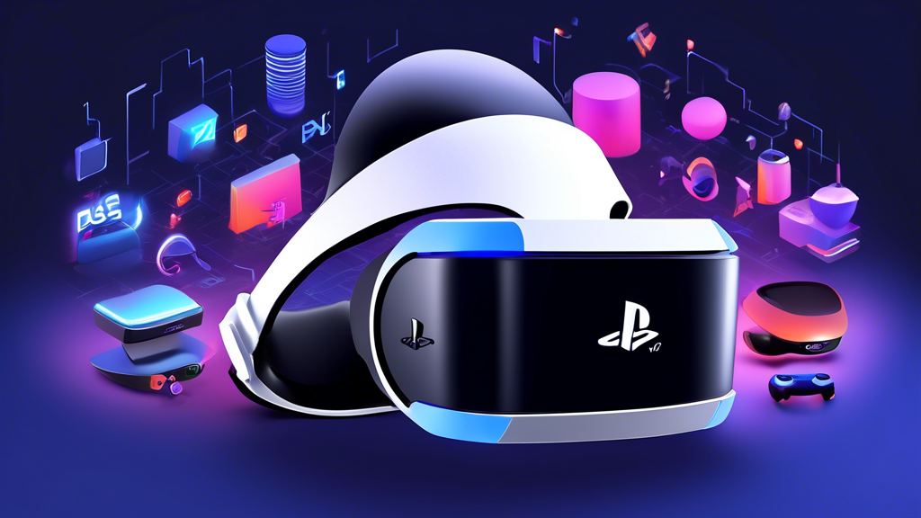 Create an image that showcases a PS4 VR headset with a graphical representation of price trends over the past years leading into 2023. The image should illustrate pros and cons of purchasing a PS4 VR in 2023, using icons and brief text for each point. In the background, subtly include elements representing new technologies, like a PS5 console or VR advancements, to hint at future projections and their potential impact on the current cost. The overall theme should be informative and futuristic, emphasizing the analysis of cost-effectiveness in 2023. Keywords: PS4 VR price, cost-effectiveness, 2023 trends, technological impact.
