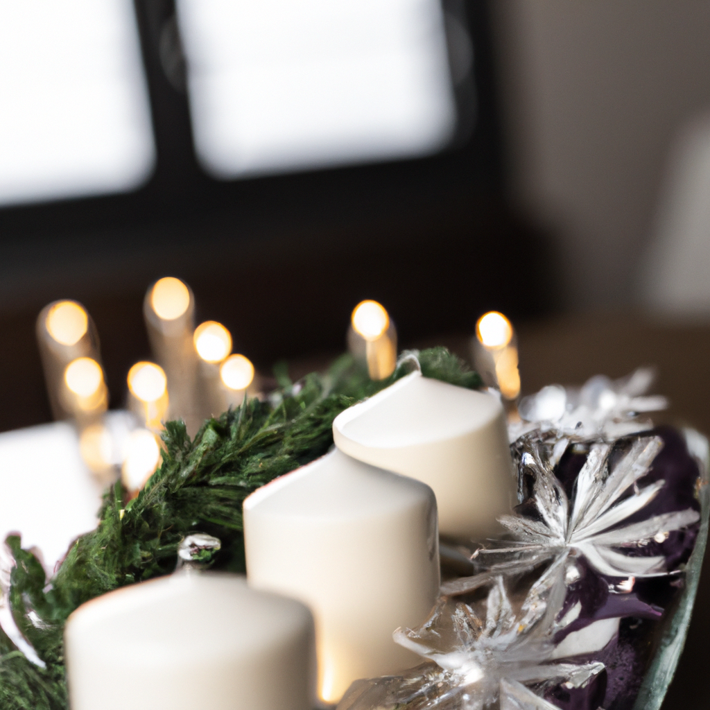 Create an image that captures a modern family room setting where a diverse group of individuals—families, friends, and children—are gathered around an advent wreath with lit advent candles. The room should be decorated for the holiday season with a warm, festive ambiance, including elements like a Christmas tree, ornaments, and soft lighting. Show people actively engaging in contemporary practices: children lighting a candle, family members sharing a moment of reflection, and friends enjoying the serene atmosphere. Include visual cues of inclusivity and community spirit to depict how advent candles foster a reflective and anticipatory atmosphere during the holiday season.