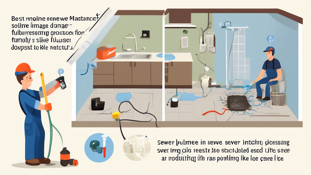 Create an image illustrating the best practices for routine sewer line maintenance. The scene should depict a professional plumber conducting a scheduled inspection of a home