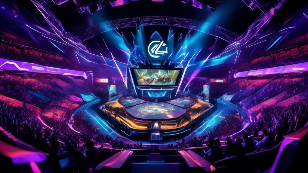 Create an image that captures the dynamic future of LOL tournaments with cutting-edge technology and community engagement. The scene should feature a futuristic esports arena filled with enthusiastic fans and advanced holographic displays showing live LOL gameplay. Include elements of virtual reality headsets and immersive streaming services that enhance the viewer experience. Highlight the global nature of the event by including diverse spectators and international flags, showcasing a connected and vibrant player and fan community. Emphasize the innovative technologies that are set to shape the future of LOL tournaments.