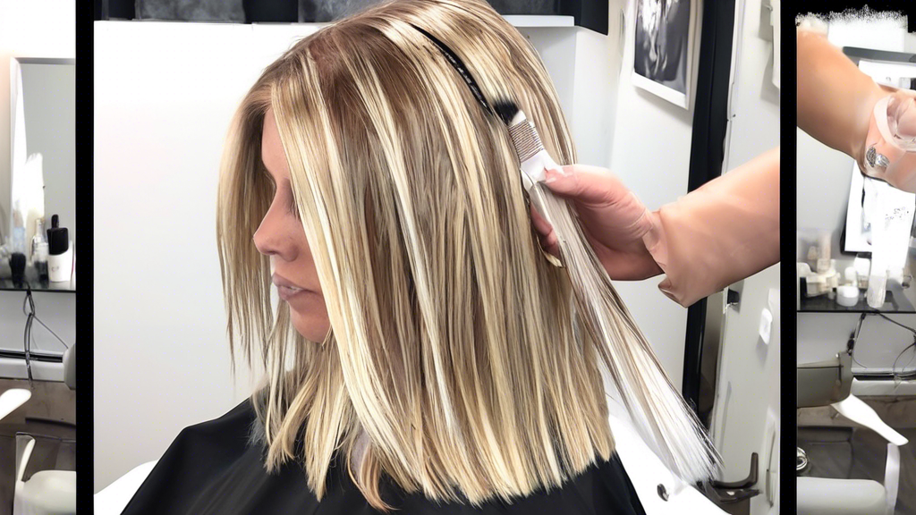 **DALL-E Prompt:**

Create an image that illustrates a step-by-step guide to achieving blonde foil highlights. The scene should be set in a modern, stylish hair salon. Show a professional hairdresser in action, using foil and a brush to apply bleach to a client