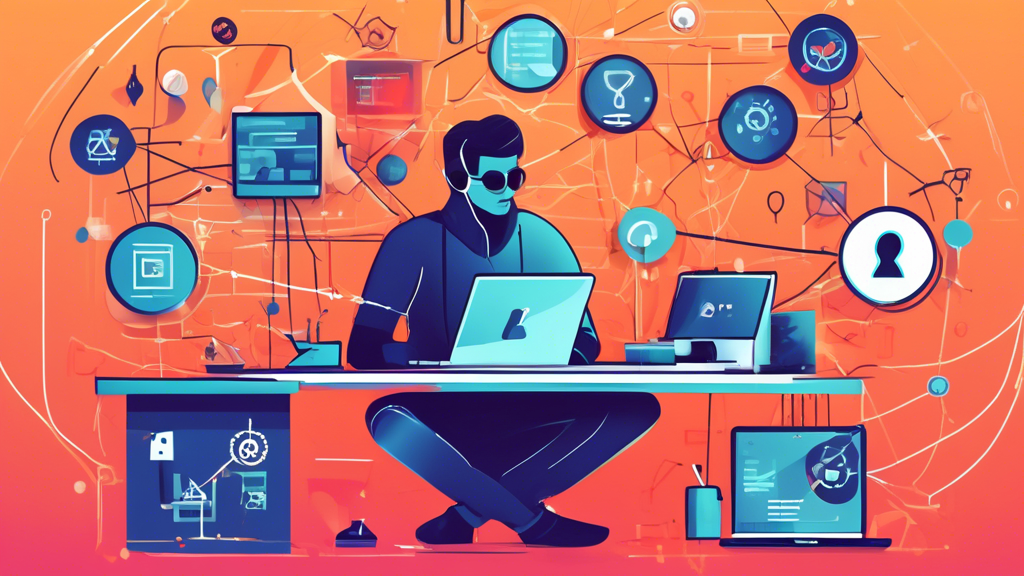 Prompt for DALL-E: Illustration of a person sitting at a computer, with icons representing different tools to unblock websites online surrounding them. Show icons for VPNs, proxy servers, the Tor Browser, DNS settings, and website mirrors. The background should emphasize the theme of internet freedom with abstract elements like unlocked chains or open gates.