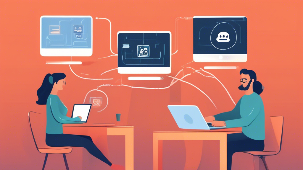 Create an image showing a person sitting at a desk with a laptop, navigating through the steps to unblock a website online. The scene should include clear visuals of setting up a VPN, configuring a proxy server, and a troubleshooting section. Illustrate pop-ups or screens on the laptop that guide the viewer through each step-by-step process. The setting should be modern and informative, with a focus on ease of use and clarity. Highlight the keywords unblock website online prominently on the laptop screen to make the theme clear.