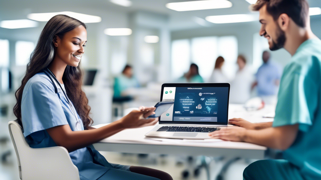Create an image illustrating How to Locate a Reliable Medical Card Exam Center in Your Area, with a focus on modern technology and accessibility. Show a user sitting at a computer, searching online for medical card exam centers. Display elements like a laptop screen showing a website with a list of clinics, user reviews, and a digital map pinpointing nearby locations. Also include a smartphone showing telehealth appointment options. Add a touch of symbolism, like a magnifying glass, to represent careful searching and verification, ensuring a professional and informative vibe.