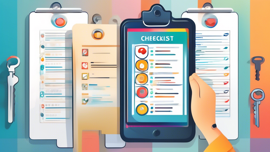 Create an image depicting a checklist on a digital clipboard displaying key criteria for choosing the best internet privacy tools. Include icons for features such as encryption, ease of use, compatibility, and trustworthiness. The background should include subtle, abstract elements representing data and security, with a clean and professional look.