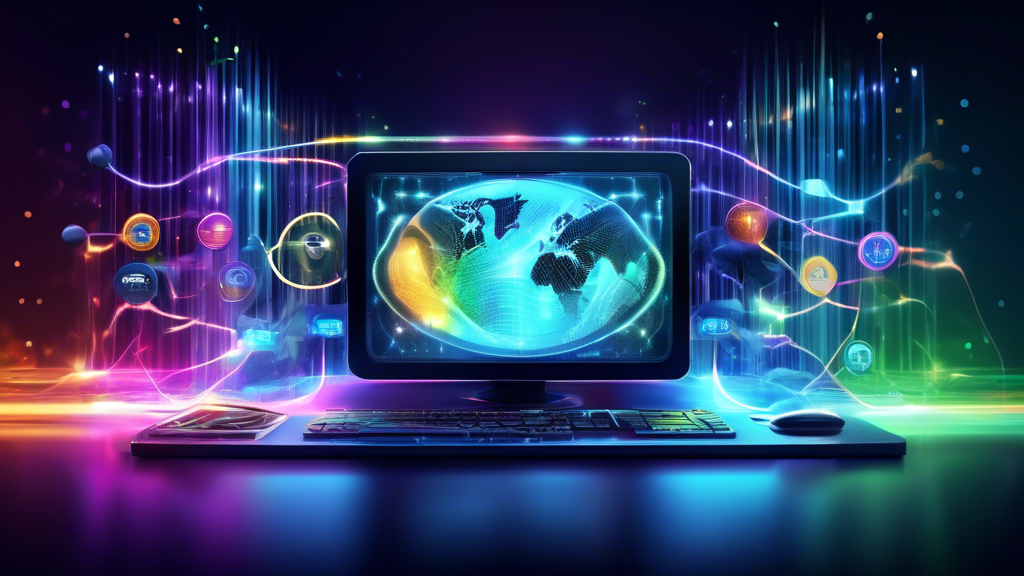 Create an illustrative image showcasing the benefits of fiber optic internet (Glaskabel Internet) for users. The image should visually represent high-speed internet capabilities, with vibrant graphics depicting streaming movies, online gaming, and seamless video calls. Include elements that symbolize stability and reliability, such as a strong connection signal and minimal lag indicators. The background should feature modern technology themes, like routers and fiber cables, while integrating the keyword 