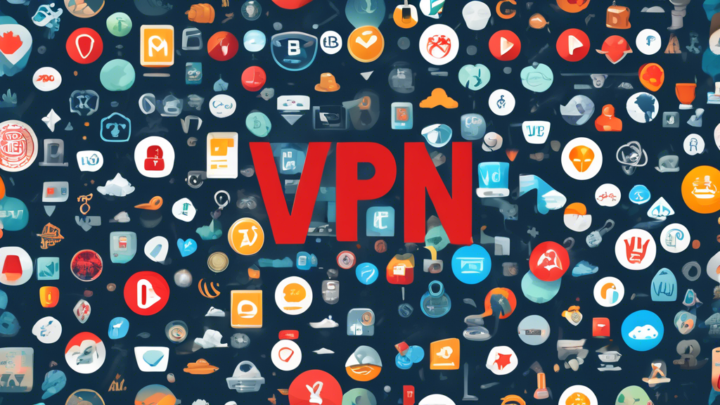 Create an image featuring a dynamic and modern collage of various VPN service icons with a Netflix logo at the center. Each VPN icon, such as NordVPN, ExpressVPN, and CyberGhost, should have a brief highlight of either their strengths or weaknesses, integrated seamlessly into the design. The background should reflect a streaming theme, with subtle imagery of fast internet connections and entertainment. The overall look should be sleek and tech-savvy, emphasizing speed, connectivity, and the 2023 date.