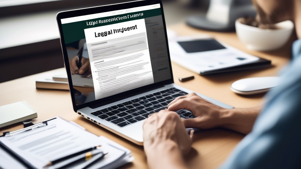 Create an image depicting a person at a desk conducting online research to find the best car accident injury lawyers near them. Show the computer screen with search engine results, legal directories, and tabs of online reviews open. Include visual elements such as a cup of coffee, legal books, and a notepad with questions listed for consultations. In the background, feature subtle imagery related to car accidents to emphasize the context.