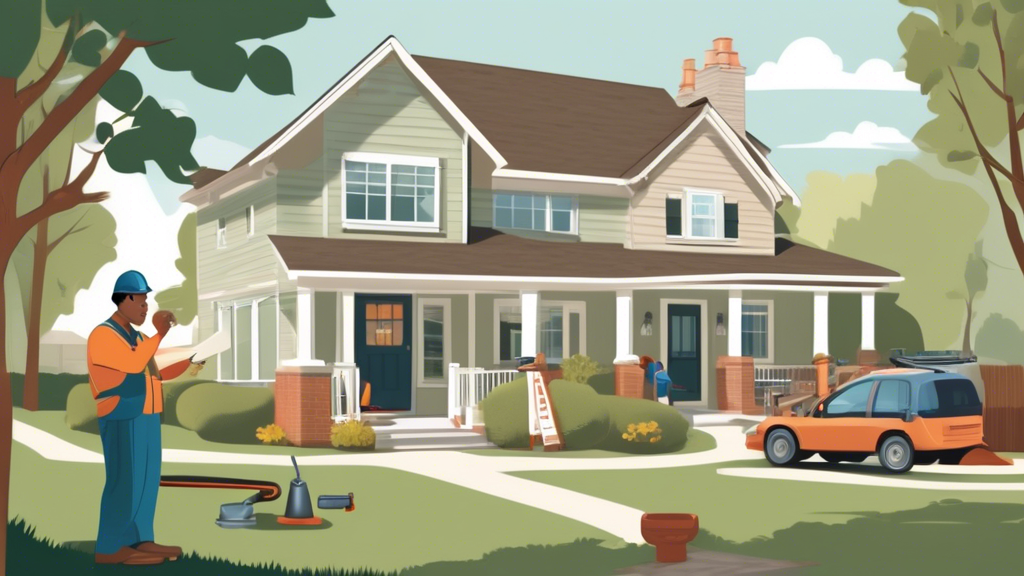 An illustrated guide of a homeowner preparing for a sewer pipe replacement, ensuring a smooth process. The scene includes a homeowner talking to a contractor, reviewing an accurate quote, marking the area to be worked on, and inspecting the newly replaced pipe. The background shows a typical suburban home with a well-maintained yard, providing practical tips for property preparation and post-replacement maintenance.