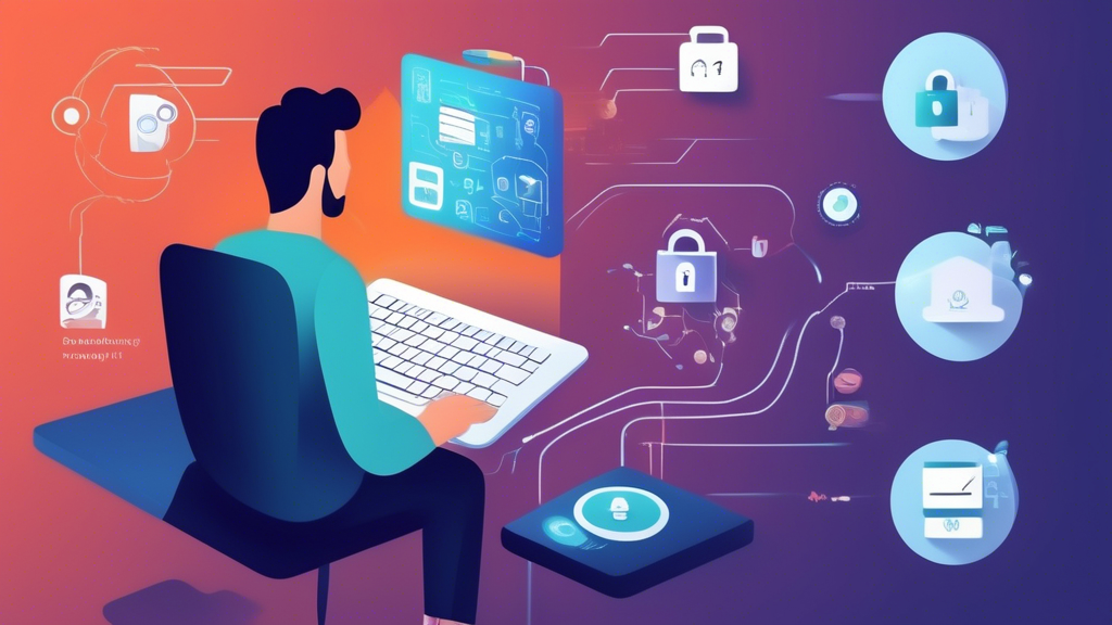 DALL-E prompt: Create an image illustrating the key benefits of using a private VPN for data protection. The scene should include a person using a laptop with visible icons representing enhanced online privacy, protection against hackers, and secure remote work access. Additionally, show elements like a padlock for security, a hacker being intercepted, and a depiction of safe public Wi-Fi use (e.g., a person sitting in a café with a secure connection symbol). Use vibrant and professional imagery to convey the protection and peace of mind provided by a private VPN.
