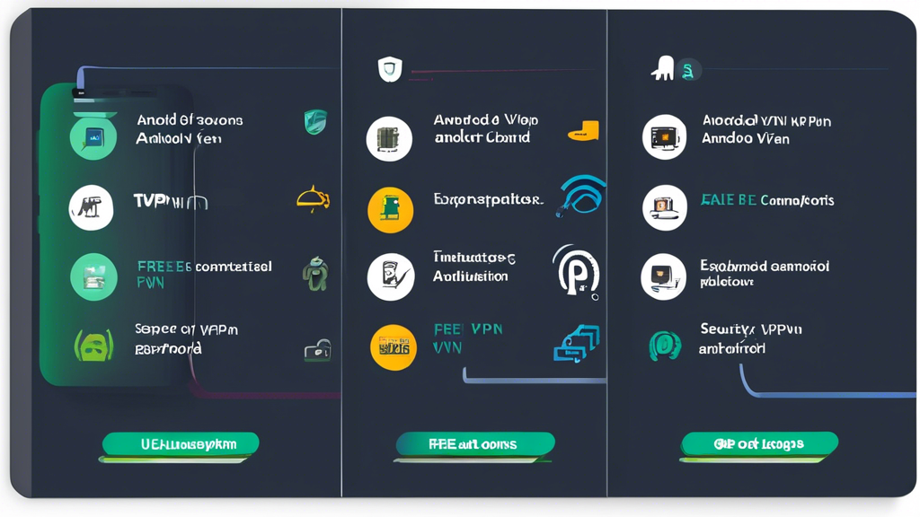 Prompt for DALL-E:

Create an illustration featuring a comparison chart of the top free VPN options for Android devices. The chart should include sections for pros and cons, user experiences, and expert opinions for each VPN. Use a sleek and modern design with icons representing security, speed, and user-friendliness. Incorporate Android logos and smartphone imagery to emphasize the platform, and ensure the visual elements are engaging and easy to read.