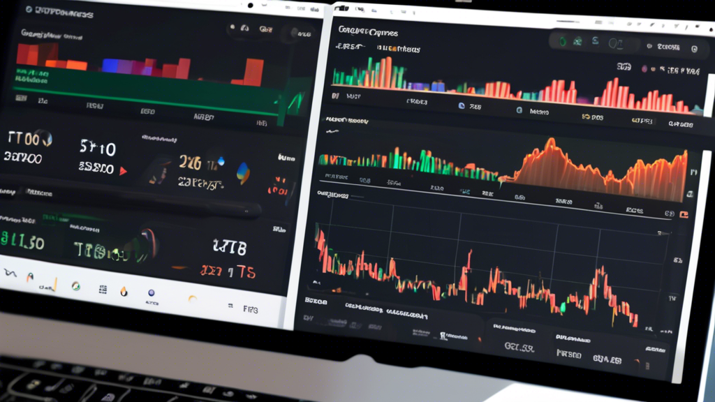 Create an image depicting a user interface of Google Finance with multiple cryptocurrency charts and real-time price updates. On the screen, there are various cryptocurrencies being tracked side by side, data comparison tools, and an integrated news feed showing the latest cryptocurrency news. The setting should be a modern workspace with a person quickly glancing at their computer screen, indicating they are staying updated with all the real-time cryptocurrency data and trends. Keywords: cryptocurrency, Google Finance, real-time data, price updates, trend predictions.