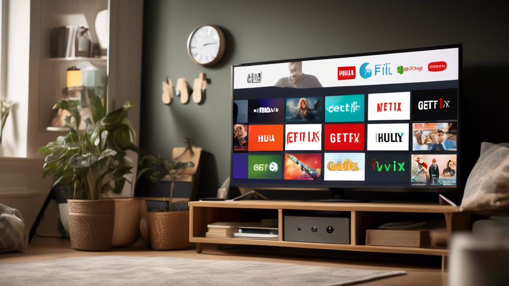 Create an image that vividly showcases the advantages of using Getflix Smart DNS for streaming:

An inviting living room setting with a large Smart TV displaying multiple popular streaming service logos like Netflix, Hulu, and BBC iPlayer. On the screen, it should highlight that geo-restricted content is now accessible. In the background, various devices such as a laptop, smartphone, and tablet are seamlessly connected, emphasizing a fast and smooth streaming experience. Include a simple infographic or icons showing high-speed connectivity and easy setup, representing the simplicity and efficiency of Getflix Smart DNS over VPNs.

Keyword: getflix smart dns