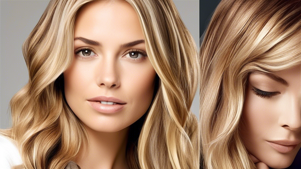 Create an image that illustrates The Best Shades of Blonde Highlights for Brown Hair. Show a diverse range of brunette individuals with various shades of blonde highlights such as honey blonde, platinum blonde, and ash blonde. Include tips on how to choose the right shade based on skin tone and personal style, along with examples from celebrities and influencers who have successfully embraced this trend. The setting should be stylish and modern, emphasizing the transformative impact of blonde highlights on brown hair.