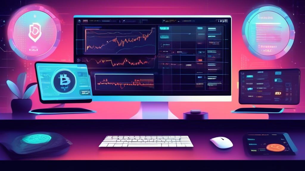 **DALL-E Prompt:** An illustrated step-by-step guide showcasing the process of setting up a demo trading crypto account. The image should depict a computer screen with a cryptocurrency trading platform interface, alongside visual elements like checklists and helpful tips. Include icons representing security, user-friendly interface, and a demo account setup. The background should convey a futuristic digital atmosphere, emphasizing technology and finance, with vibrant cryptocurrency symbols like Bitcoin and Ethereum integrated into the design.