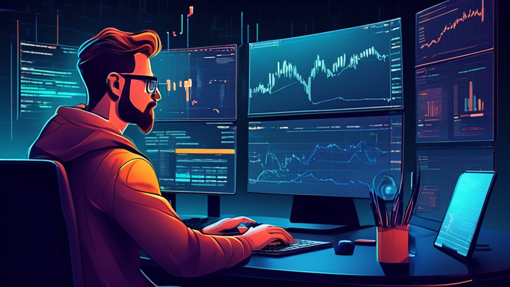 **DALL-E Prompt:** Create an engaging and informative illustration that represents the Best Practices for Successful Demo Trading in Crypto. The scene should depict a beginner trader sitting at their computer, analyzing charts and data on a crypto trading platform. Include visual elements like charts, graphs, and a checklist of best practices on the screen. Surround the trader with symbols of common mistakes, like red flags or warning signs, and display a transition pathway from demo trading to live trading with a confident trader taking the leap. The atmosphere should convey focus, learning, and the excitement of the crypto world, emphasizing the importance of preparation before going live.