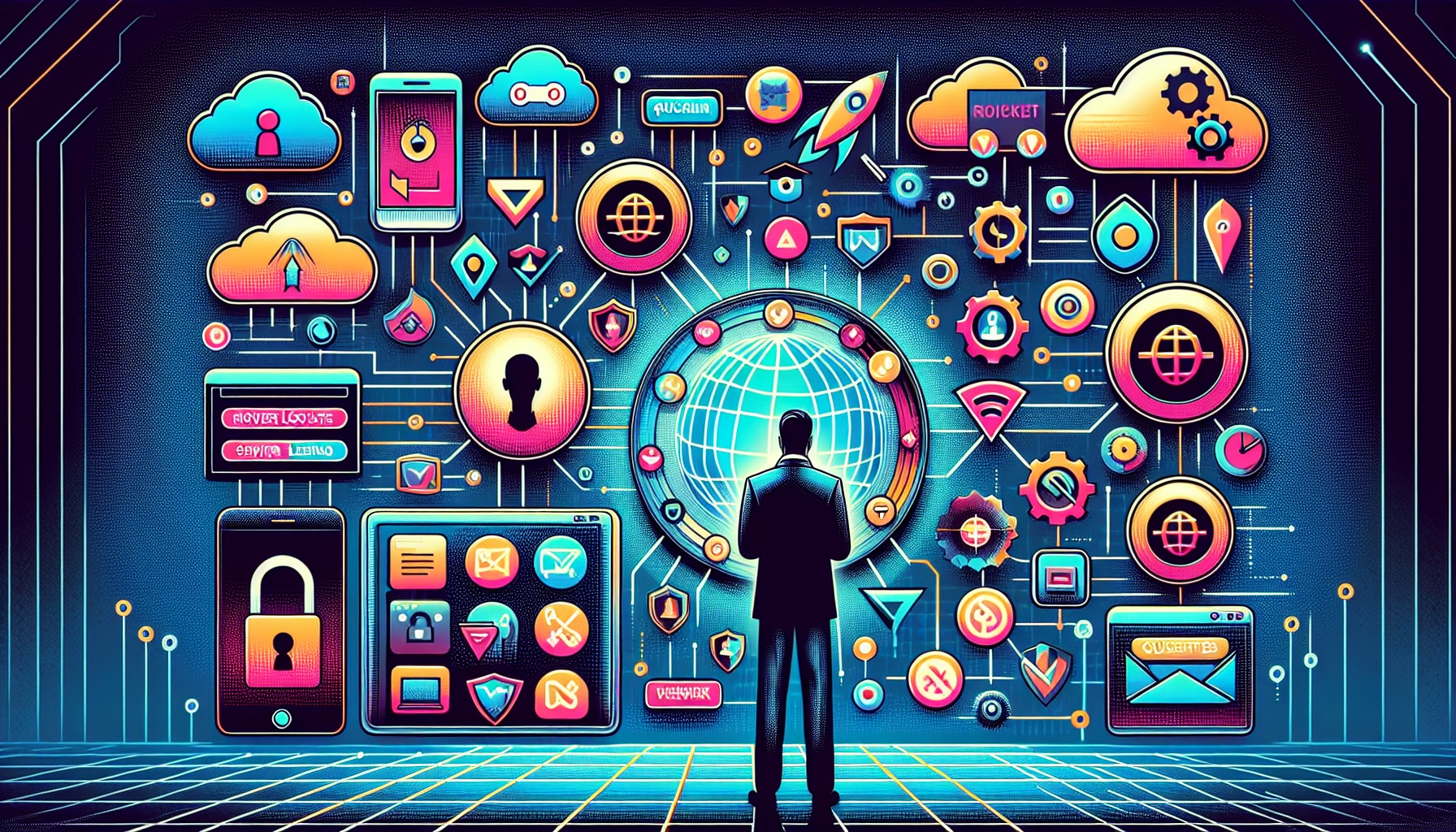 DALL-E prompt: Create an illustration showing a user choosing a VPN from a list of options on a digital device. Include elements such as different VPN service logos, icons representing key factors like speed, server locations, and no-logging policies. The background should depict a secure and private environment, emphasizing careful consideration and decision-making in selecting the right VPN.