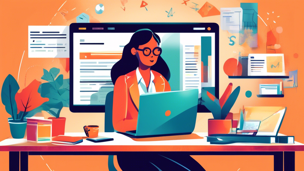 Create an illustration depicting a person diligently researching accident attorneys using a laptop. On the laptop screen, showcase various elements like online reviews, bar association references, and personal recommendation letters. Include elements like a checklist for initial consultations and a cozy, organized workspace that emphasizes thorough research and preparation.