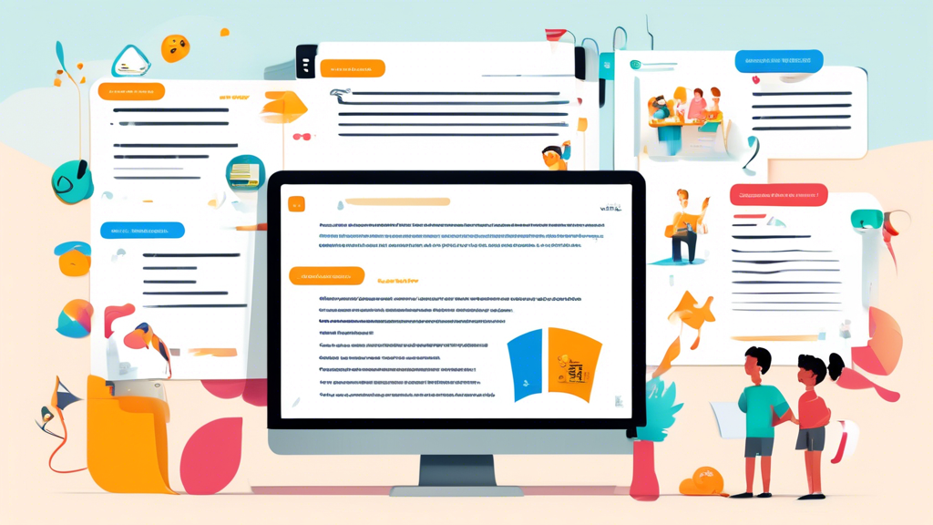 Generate an illustration of a privacy policy document on a computer screen, prominently featuring sections and headers in easy-to-read, clear language. The background should show a children-friendly website interface including playful elements like cartoon characters and bright colors, emphasizing the need for simplicity and clarity. Additionally, include visual representations of data collection and parental consent, perhaps with icons or symbols of a shield for protection and a checkbox for consent. Ensure the scene communicates the key elements necessary for a COPPA compliant privacy policy.