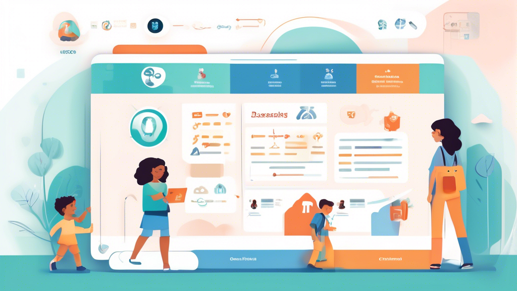 Create an image of a user-friendly, modern website dashboard displaying steps to ensure COPPA compliance. The background features a checklist with items such as Parental Consent Mechanism, Age Verification Process, Policy Audits, and icons representing tools and resources for monitoring compliance. The scene should also incorporate graphical representations of parents and children, emphasizing protection and transparency, with a secure lock icon symbolizing stringent privacy measures.