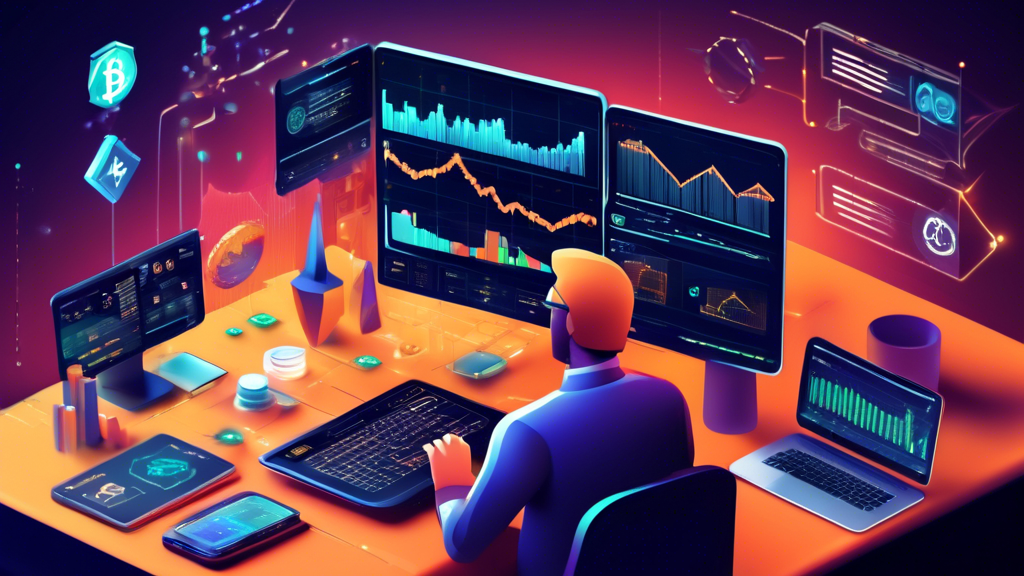 Create an image that visually represents the concept of choosing the right demo crypto trading platform. Include elements such as a user-friendly interface displayed on a computer screen, various cryptocurrency logos like Bitcoin, Ethereum, and Litecoin, and icons representing important features like security and analysis tools. The background should have a modern, tech-savvy aesthetic, featuring digital graphs and data to indicate trading activity. Overall, the image should convey a sense of guidance and selection, tailored for beginners in the crypto trading space.