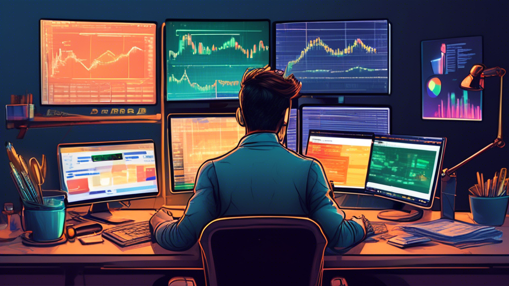 **DALL-E Prompt:** Create an illustration of a beginner at a desk, using a computer to engage in demo crypto trading. The scene should depict various charts and cryptocurrency graphics on the screen, alongside a notepad where the beginner is jotting down tips and strategies for effective trading. The environment should be bright and inviting, suggesting a blend of technology and education. Include visual elements that represent setting realistic goals and a trading strategy, like a checklist or a small whiteboard with notes. Emphasize a sense of focus and learning in the image, reflecting the transition from demo to live trading readiness.