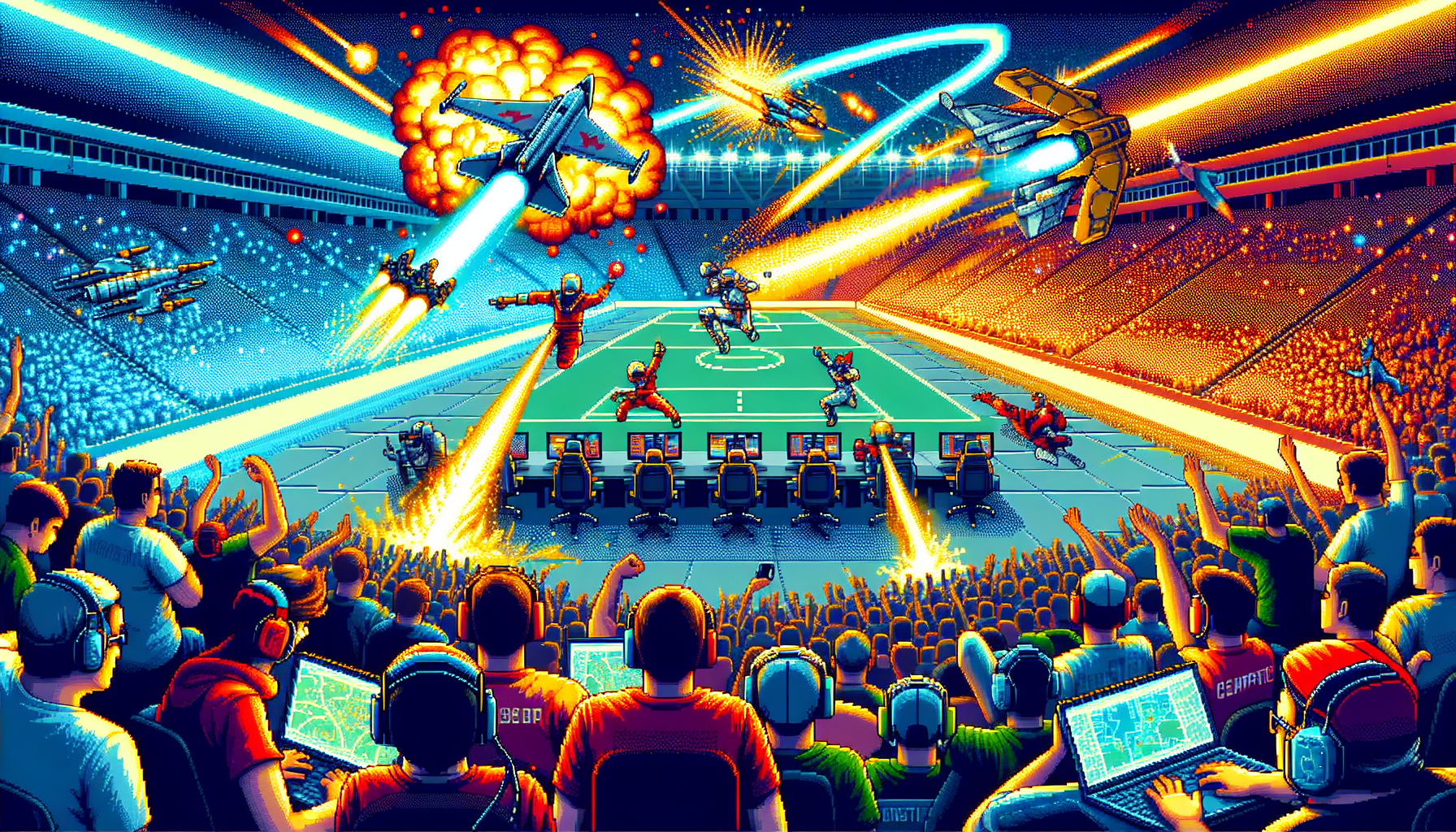 Create an image depicting unforgettable plays and strategies from the LoL S12 World Championship. The scene should showcase a dynamic and intense in-game moment with champions using impressive abilities and teamwork. Include visual elements like vibrant explosions, strategic formations, and skillful maneuvers. Capture the excitement of the audience with a cheering crowd and commentators reacting in the background, under dramatic stadium lights.