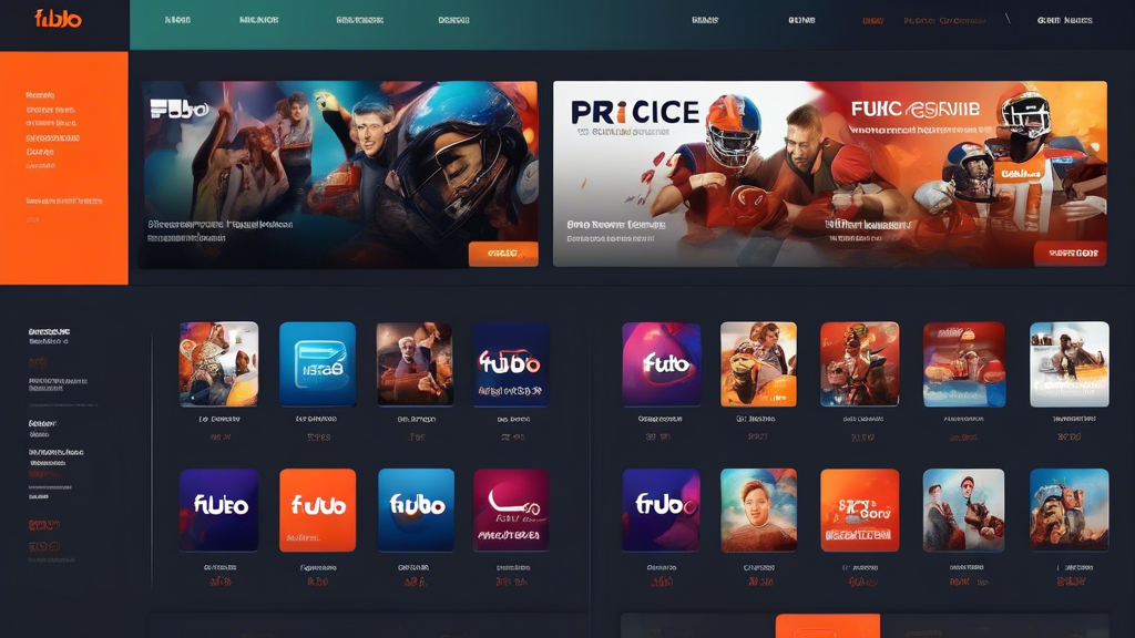 Create an image that visually represents the pricing structure of Fubo TV. Depict a modern, user-friendly interface showcasing various subscription plans and packages. Include elements like price tags, different tier options, additional costs for premium features, and a banner mentioning special offers or discounts. Use vibrant colors and a clean layout to make the information easily digestible for viewers.