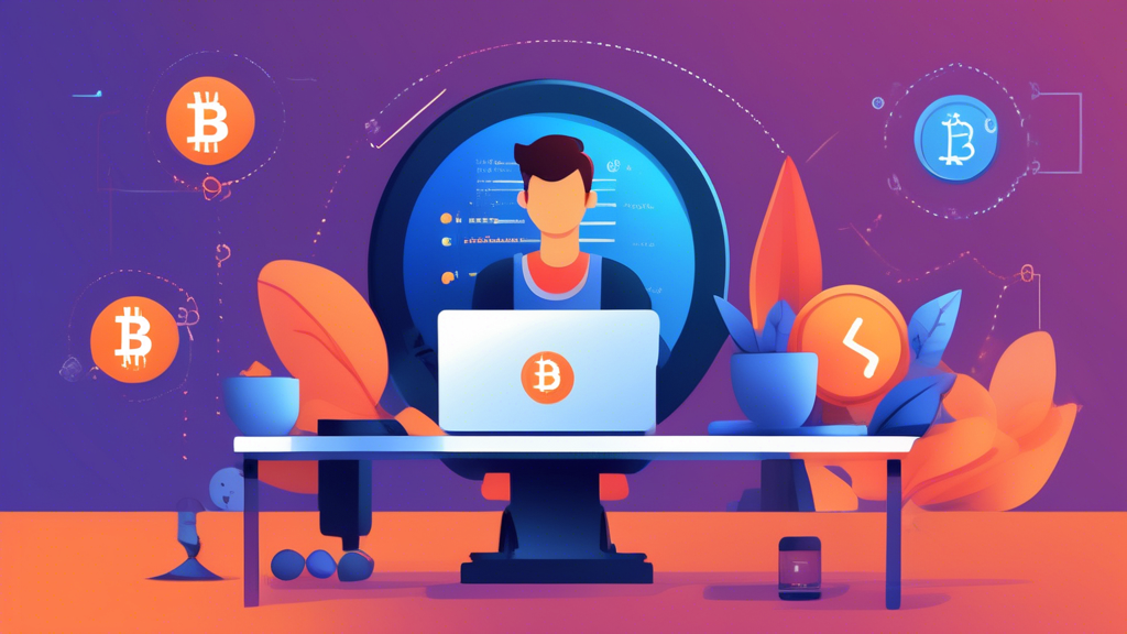 Create an image that visually represents the process of setting up a Luno trading account. The scene should include a person sitting at a desk, focused on a computer screen displaying the Luno interface. Include graphical elements such as a checklist, a registration form, and icons representing security (like a padlock) and cryptocurrency (such as Bitcoin and Ethereum). The background can feature elements like digital charts and data analytics to emphasize the trading environment. The overall mood should be welcoming and informative, suggesting a step-by-step guide for beginners entering the world of cryptocurrency trading.