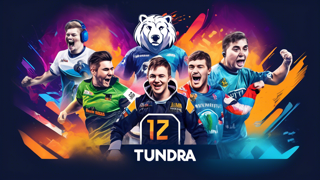 Create an image showcasing the key achievements and milestones of Tundra Esports. Illustrate a dynamic collage featuring moments from major tournaments and championships they