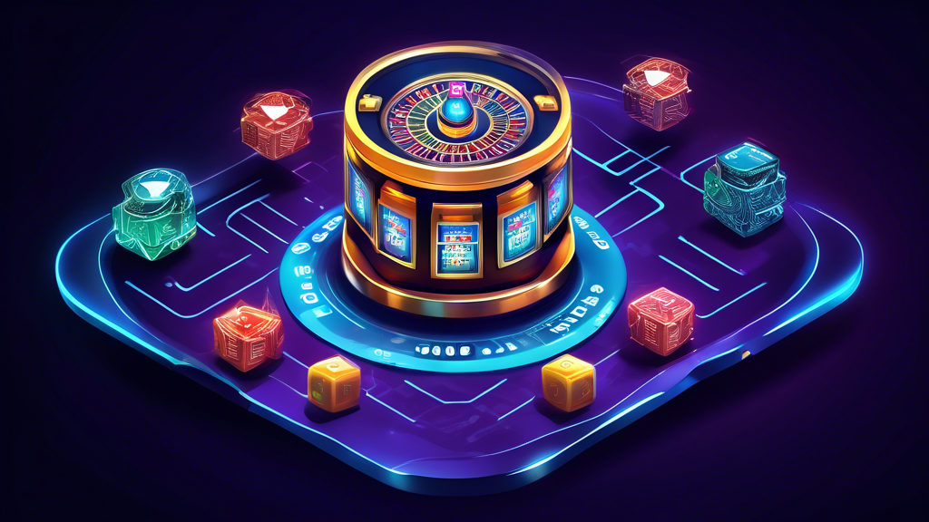 DALL-E Prompt: Create an image that illustrates the key advantages of blockchain casinos. The image should depict a futuristic casino environment with players engaged in various games. Highlight enhanced security by showing digital locks and encrypted symbols. Show transparency benefits by including transparent dice and cards. Illustrate fairness by depicting a balance scale or fairness certificate. Represent lower fees and faster transactions by combining elements like a digital wallet with minimal transaction codes and a timer showing rapid countdowns. Make sure the setting feels futuristic and technologically advanced.